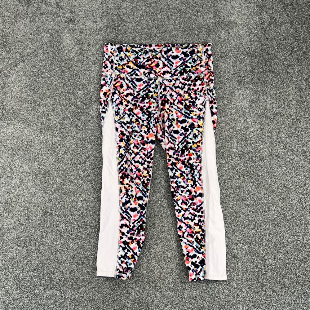 Athleta Womens M Abstract Print Mesh Panel Leggings Multi-Color RN 54023